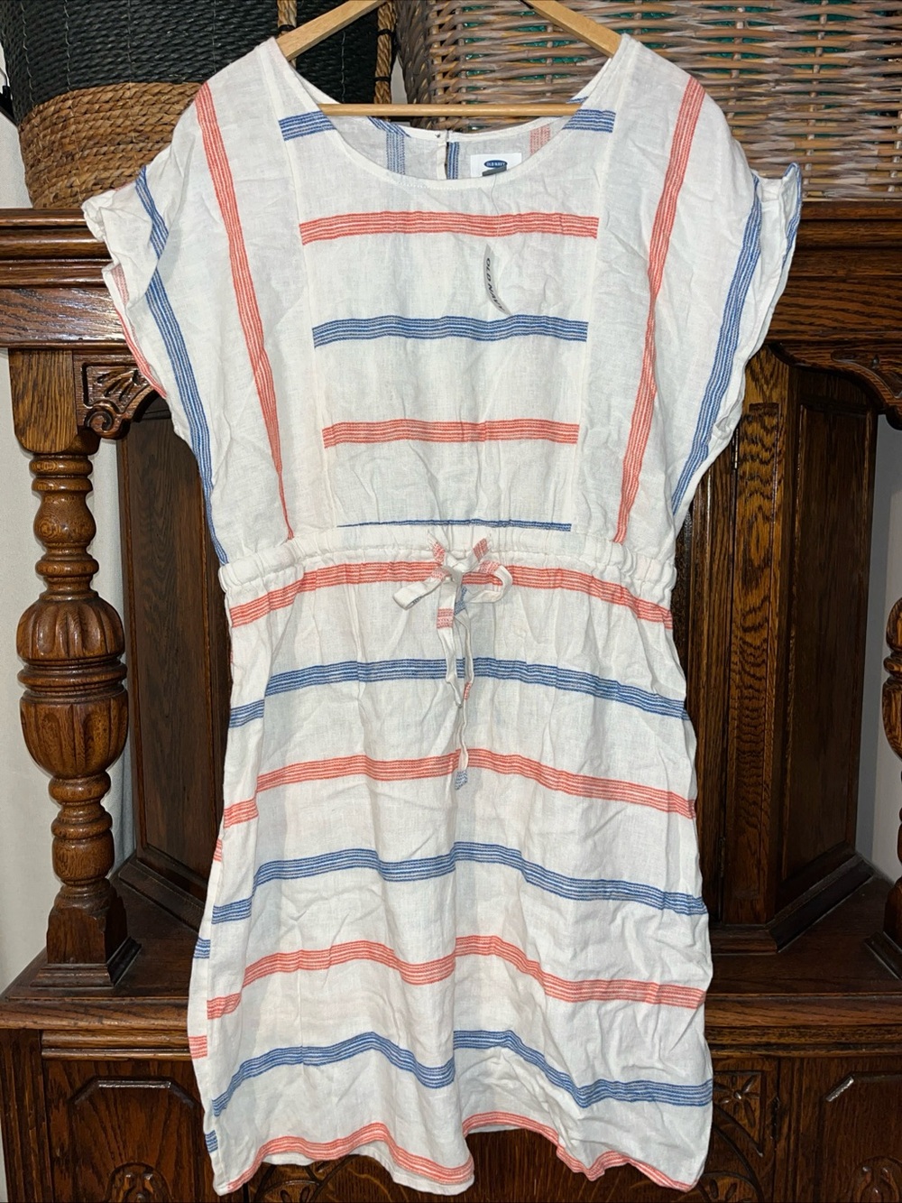 Old Navy White Dress with Blue & red Stripes